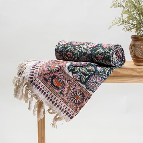 Image of Surajmukhi Flower Cotton Sofa Throw Blanket - Soft, Lightweight, Stylish Floral Pattern for Couch, Bed - Perfect for Home Decor & Cozy Comfort 50X70 Inches (Pack of 1)