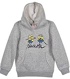 Maschinenwaschbar. Minions Sweatshirt bedruckt mit Kapuze, offizielle Beleuchtung, Kinder Banana 1433 – L. Grau, 8 Jahre