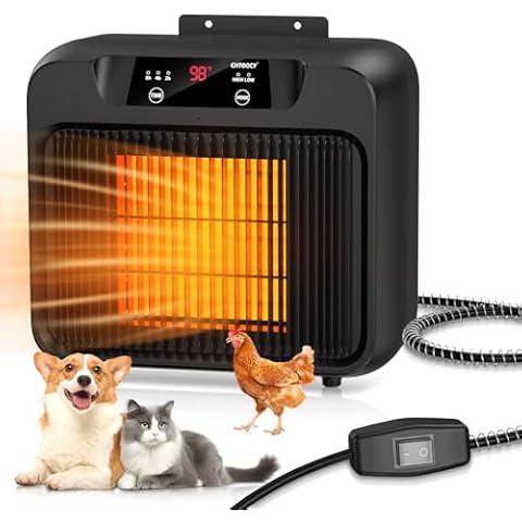 Chtoocy 600W Dog House Heater, Pet House Heater w Timer Setting (2 4 8 H) Dog Heater for Outside Winter, Electric Heater for Livestock Kennel Cat Cage Chicken Coop Winter- Only 2 Mode 300-600W Cover