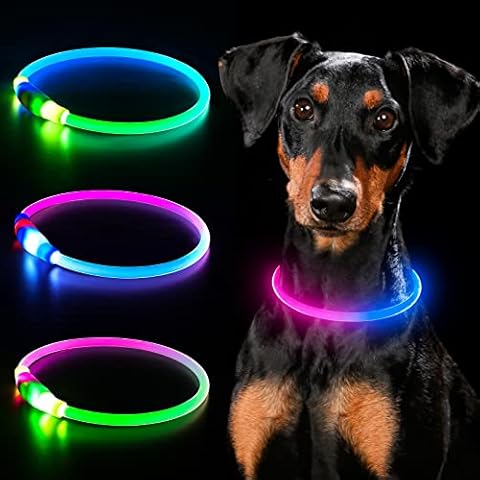 USB Rechargeable LED Dog Collar, YFbrite Waterproof Illuminated Dog Collar, Cuttable Dog Collar Light for Puppies, Small, Medium, Large Dogs and Cats (Pink + Blue) Cover