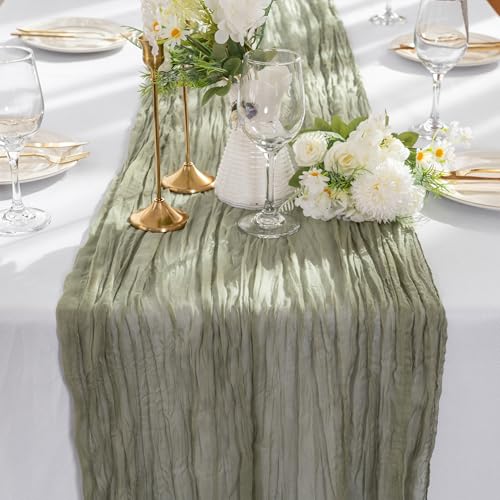 image for LilyDove Cheesecloth Table Runner, 10ft Long Elegant & Soft Tablecloth