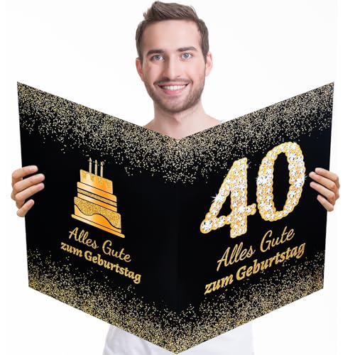 Yibat 40. Tarjeta de cumpleaños grande para 40 cumpleaños para mujeres y hombres, tarjeta de felicitación de cumpleaños, libro de invitados, póster de invitados para feliz cumpleaños, tarjeta de