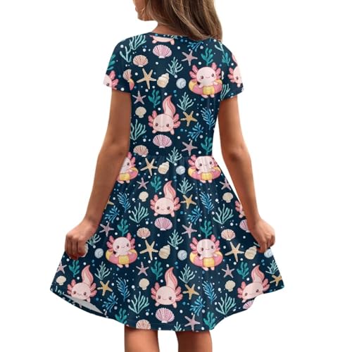 Image of Short Sleeve Dress for Girls with Pockets Cute Toddler Girl Clothes Summer 2-12