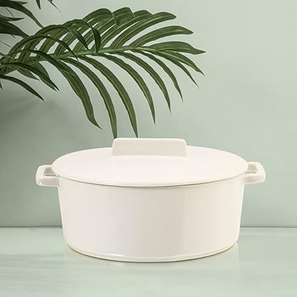 Anko White Round Stoneware Casserol|Casserole for Cooking/Non-stick Casserole with Lid|Lead & Cadmium Free|Oven to Table Cookware|Food Grade|3 Litres