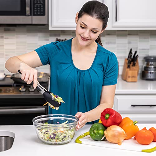 Kitchen Tongs - 9 Inch Kitchen Utensil Cooking Tongs with Padlock System - Easy Grip Food Grade Silicone Tongs for Meat, BBQ, Frying and Serving (9 inch, Black) - Image 6