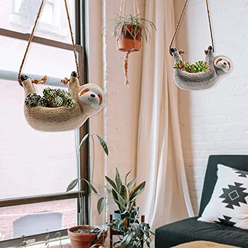 JCYANG Muur opknoping keramische vaas luiaard bloem pot chlorofytum potplant dier schattige dieren planter huis tuin decoratie Keramische vaas (Color : 02) - Afbeelding 5