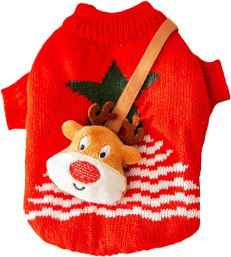 猫のセーター - クリスマススタイルの子猫のセーターとバッグ - かわいい猫の服、小型犬、室内猫、旅行用の快適な猫のコート