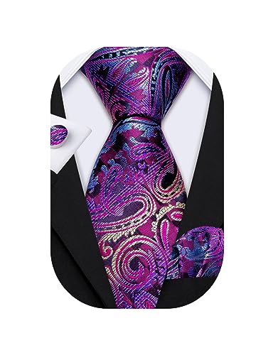 Image of Barry.Wang Men Ties Paisley Woven Silk Necktie Set with Pocket Suqare Cufflinks Formal