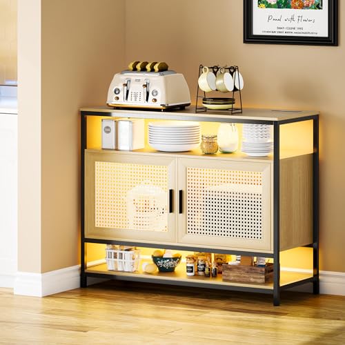 Lvifur Glass Display Cabinet with Lock & LED Light, High Gloss Sideboard with Human Body Sensor & Glass Shelves for Toys, Books, Collectibles, Liquor, Bookcase for Living Room, Kitchen, Stud