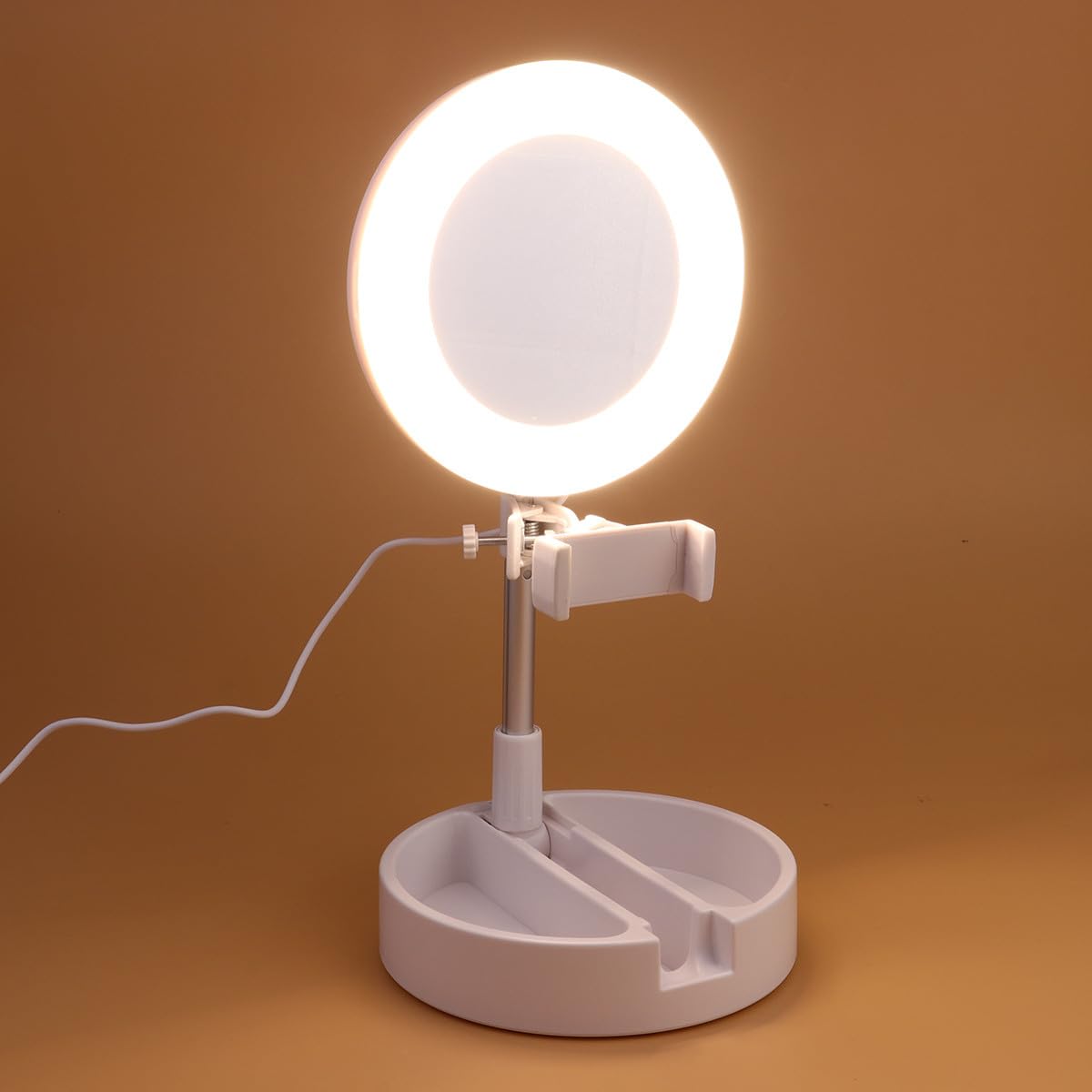 GALPADA Lampada da Tavolo LED ad Anello per Selfie e Trucco con Supporto Regolabile per Cellulare Luce Bianca Multifunzionale per Video Fotografia e Streaming Live