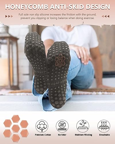 RYMAUP®Rutschfeste Pilates-Socken mit Griffen für Damen, rutschfeste Socken für Yoga, Ballett, Barfuß-Workout, rutschfeste Sportsocken – Bild 4