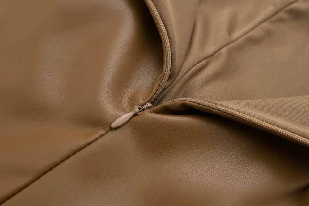 SWEPER Jupe Courte Femme - Jupe Portefeuille Noire Sexy en PU, Jupe Portefeuille Abricot Plissée Anti-Brillance, Taille Haute, Jupe en Cuir Irrégulière Café