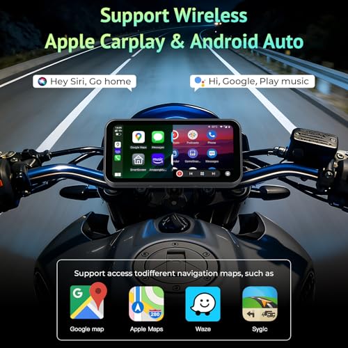 Image of 6.25 Inch Motorcycle GPS CarPlay & Android Auto Display with 2 TPMS | IP67 Waterproof GPS Navigation System with Dual Bluetooth, Portable Touch Screen, TF Card, Universal Mount