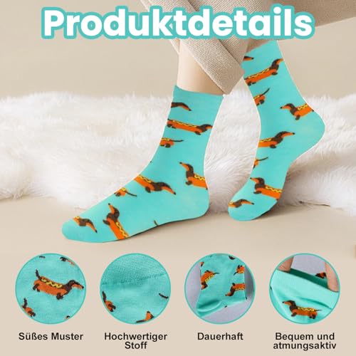 1 Paar Dackel Socken Lustige Socken für Männer und Frauen Dackel Geschenk Lustig Design Baumwolle Socke Casual Mode Atmungsaktiv Witzig Bunt Unisex Einheitsgröße