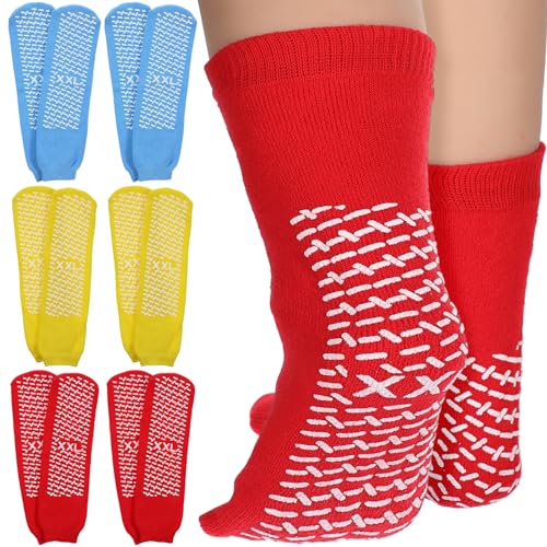 JIEYAO 6 Pairs XX-Large Hospital Non-Slip Socks, Non-Skid Slipper Socks Soft Gripper Socks for Women Men Home Hospital