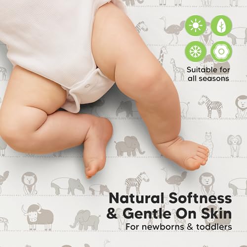 Image of 2-Pack Waterproof Crib Sheets for Boys, Girls, 52x28 Fitted (Savannah) | Organic Cotton Baby Crib Sheets, Toddler Mattress Protector Cover, Washable, Soft & Durable Baby Bedding Essentials