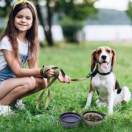 Image of Dog Bowl Pet Collapsible Bowls, 2 Pack Collapsible Dog Water Bowls for Cats Dogs, Portable Pet Feeding Watering Dish for Walking Parking Traveling with 2 Carabiners (Small, Purple & Concrete Gray)