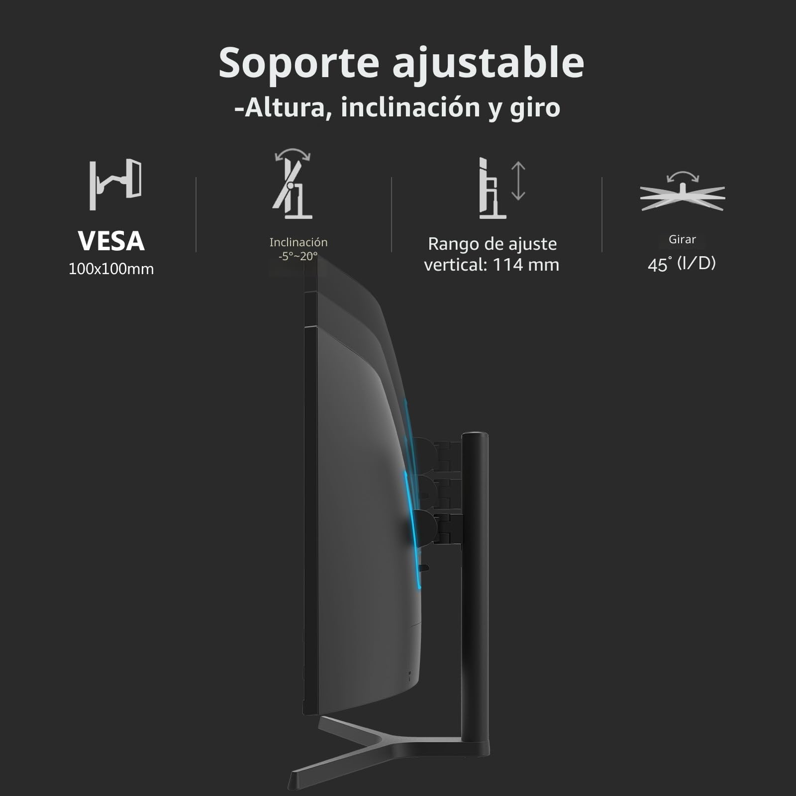 Z-Edge Monitor Gaming Curvo 34'', 165Hz, 3440x1440, 1ms MPRT, Altura & Inclinación Ajustables, Pantalla Ultra Ancho 21:9 con DP Cable, FreeSync, 1500R VA, 2* HDMI2.0 &2* DP1.4, RGB, VESA 100 * 100mm