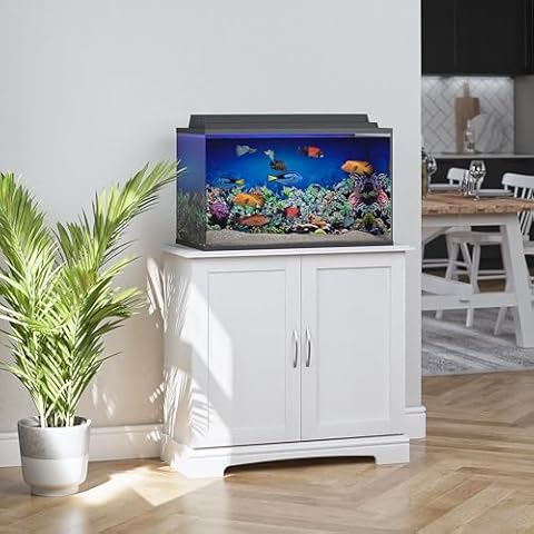 Ollie & Hutch Flipper Harbor 29-37 Gallon Aquarium or Terrarium Stand, Ivory Oak Cover