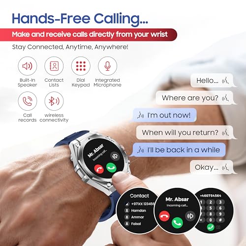 Image of Swiss Military DOM6 Smartwatch 1.43 inch AMOLED, Bluetooth Calling, Multi Language, Health & Sports Tracking, Wireless Charging, 7 Days Battery, IP67, iOS /Android Compatible,Silver Frame with Blue Strap