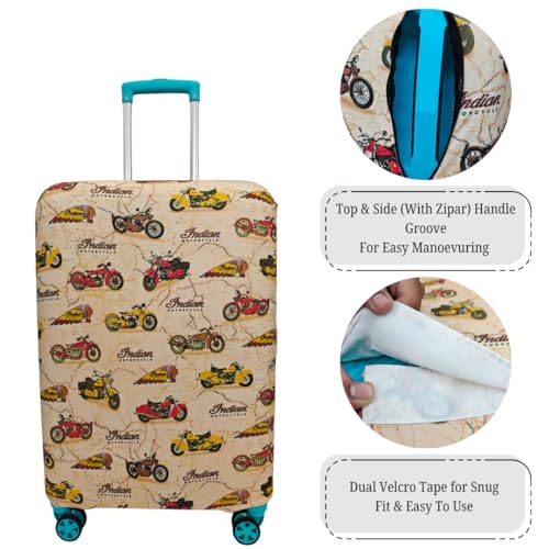 Image of Printed Travel Luggage Cover for Suitcase - Stretchable & Scratchproof Trolley Bag Protector (1, Retro Bike, Medium)