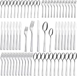 【Service for 12 people】The 60-piece silverware set contains 12 dinner forks, 12 salad forks, 12 dinner spoons, 12 teaspoons, 12 dinner knives. Therefore, this forks spoons and knives set is more affordable and cost-effective than other similar flatwa...