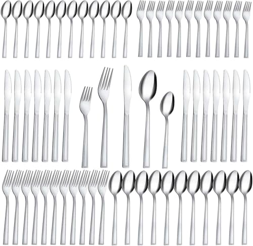 Hunnycook Silverware Set for 12-60PCS Stainless Steel Silverware Set, Include Fork Knife Spoon Set, Mirror Polished, Dishwasher Safe, Cutlery Set for Home Kitchen Restaurant