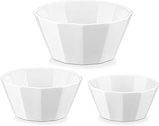 MALACASA Juego de 3 cuencos de cerámica para cereales y sopa, color blanco marfil (34/26/16 onzas), cuencos de cerámica para cocina, cuencos de servir para cereales, sopa, avena, pasta y ensalada,