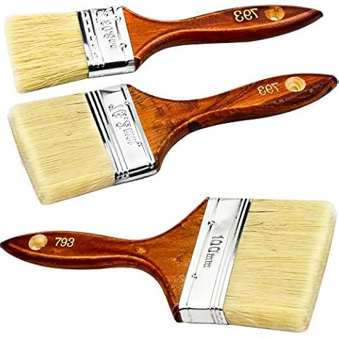 TEESIN Mixed Wood Paint Brush Set 3Pcs, Professional Wooden Handle Paintbrush Touch-Up Brushes with Natural Soft Bristle for Paint, Stains, Varnishes, Glues and Home DIY (2inch/3inch/4inch), Brown Cover