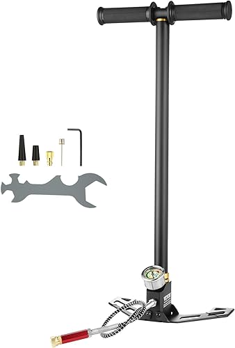 Miniatura 9 de VEVOR Bomba de mano de alta presión Bomba de estribo de pistola de aire de 3 etapas Bomba de estribo 4500PSI Bomba de estribo de llenado de rifle de