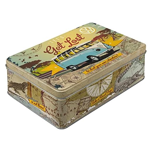 Nostalgic-Art Caja ​Plana de Metal Retro Bulli T1 – Get Lost – Idea de Regalo de Furgoneta Volkswagen, Lata metálica con Tapa, Diseño Vintage, 2,5 l