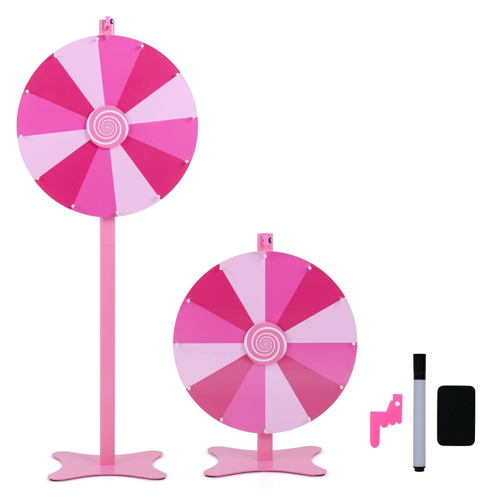 GYMAX 24" 2 in 1 Prize Wheel Stand (60 x 34.5 x 77-152 cm,Pink)