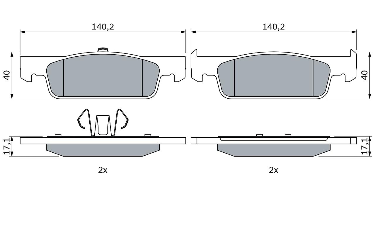 Bosch Fren Balatası, Ön Renault Clio IV (2012-2021), Symbol III (2013+), Dacia Logan (2012+), Sandero (2012+) 140.2(W) x 17.2(T) x 40(H) mm 986494661 BP1506