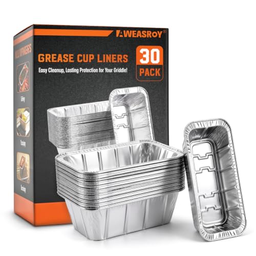 AWEASROY Grease Cup Liners Compatible with Blackstone Griddle - Griddle Accessories Disposable Grill Tray Aluminum Foil Drip Pan Grease Catcher Cup Liner for 17 22 28 36 Inch (30 Pack)