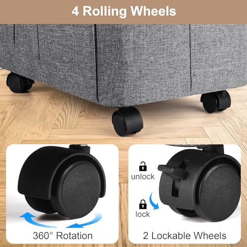 Laundry Basket with Wheels, 52L Laundry Hamper with Lid, Wheeled Laundry Hampers, Rolling Laundry Basket, Clothes Hamper Rolling Hamper Carts — view 3