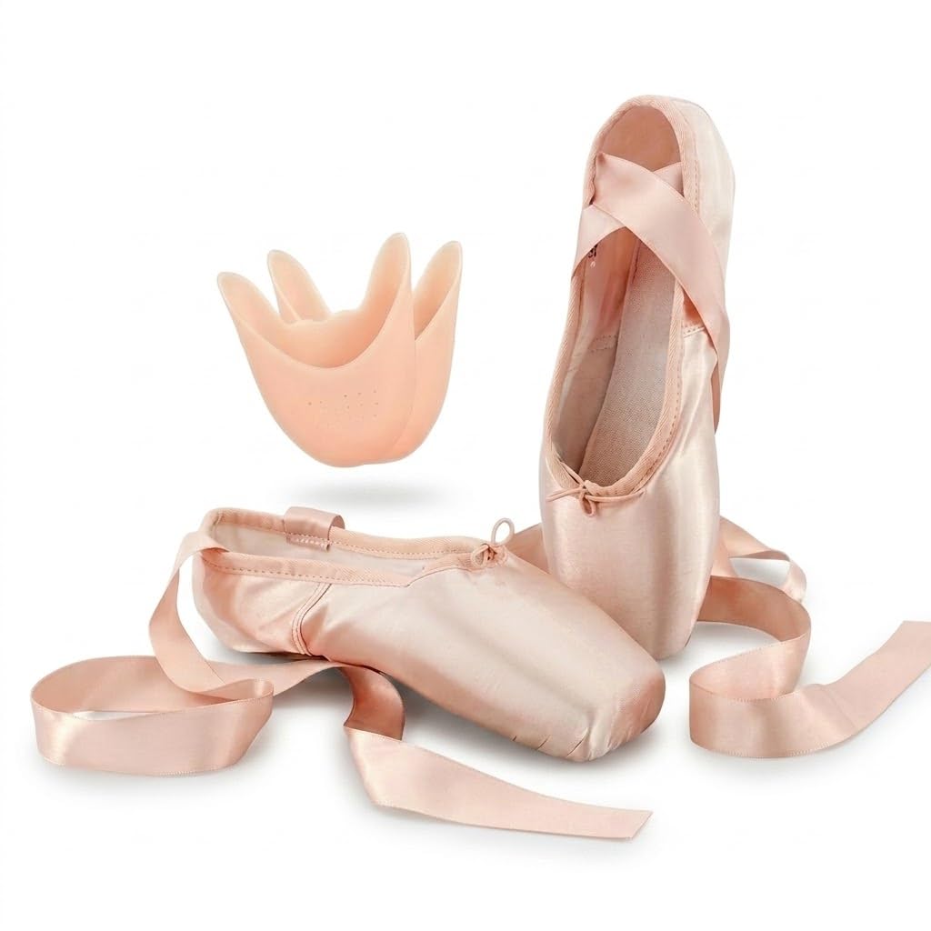 Ballett Spitzenschuhe Damen & Mädchen – Professionelle Ballettschuhe Rosa aus Satin oder Canvas mit Aufgenähten Bändern und Ledersohle,Pointe Shoes für Balletttraining, Spitzentanz,Aufführungen