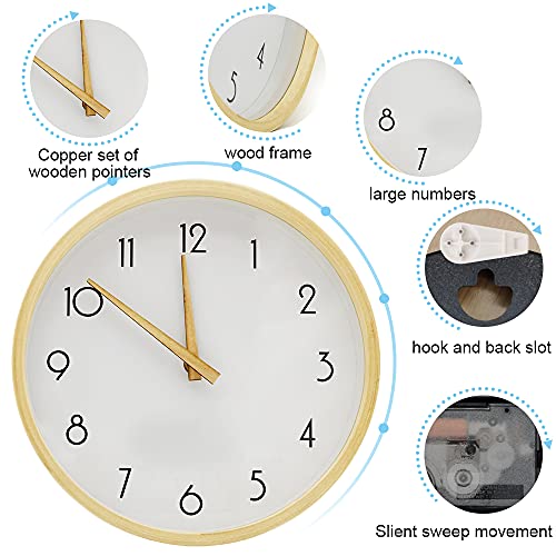 Silent Non Ticking Wall Clock Wooden Wall Clock Battery Operated Round Large Wall Clock Decorative Easy To Read, Sweep Movement For Home Living Room Bedroom School Clock With Solid Wood 10 Inch #TOP3