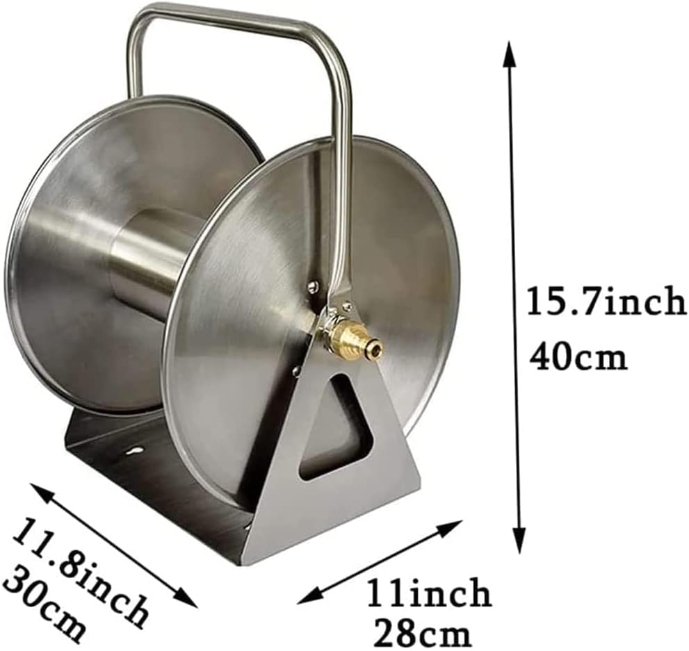 Stainless Steel Garden Hose Reel - Wall/Floor Mounted Metal Water Hose Holder, Heavy Duty Portable Outdoor Water Hose Reel for Lawn & Car Washing Storage