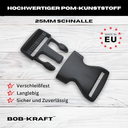 BOB-KRAFT - 4 x 25mm Steckschnalle, Steckverschluss, Kunststoff Klickverschluss, Klippverschluss, Steckschnalle für Beckengurt, Ersatzschnalle für Rucksack, 4 Stück, MADE IN EU