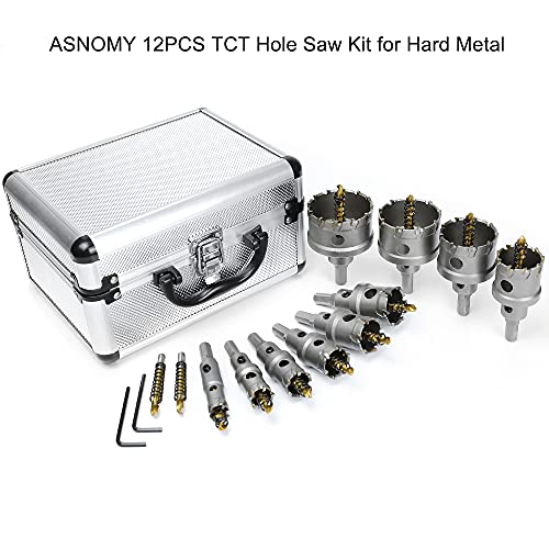 Asnomy AS0077 12Pcs Tct Hole Saw Kit For Hard Metal, 5/8 Inch-2-1/8 Inch Inch Tungsten Carbide Tipped Hole Cutter Set With Titanium-Plated Pilot Drill Bit thumb #1