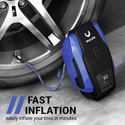 Vaclife Tire Inflator Portable Air Compressor - Air Pump For Car Tires (Up To 50 Psi), 12V Dc Tire Pump For Bikes (Up To 150 Psi) W/Led Light, Digital Pressure Gauge, Model: Atj-1166, Blue (Vl701) #TOP1