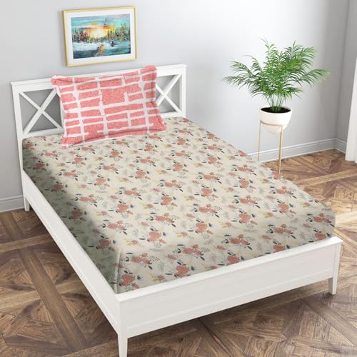 Image of IVAZA Turkish Cotton 280 TC Super Soft Warm Bedsheet Set for Single Size Bed, Durable bedsheet with 1 Pillow Cover Tan