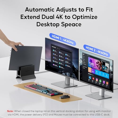 Image of USB C Laptop Docking Station Dual Monitor, 11 in 1 Vertical Dock with 2 HDMI 4K, 3 USB A /C 10Gbps, 2USB-A 5Gbps, USB A 2.0, Ethernet, Docking Station Stand for Type-C Laptops (Black)
