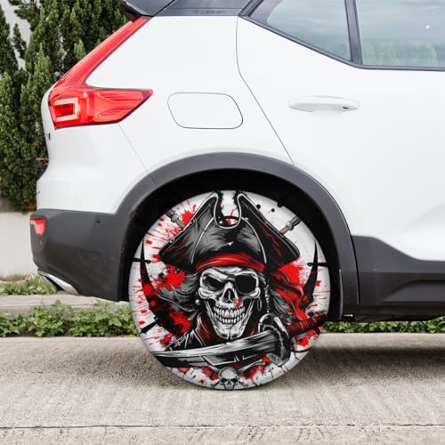 Image of Spare Tire Cover for RV Trailer, Skull Pirate Tire Covers Universal Fit for Travel Trailer Camper Jeep RV SUV Truck Waterproof Wheel Cover (17 inch for Diameter 31 inch - 33 inch)