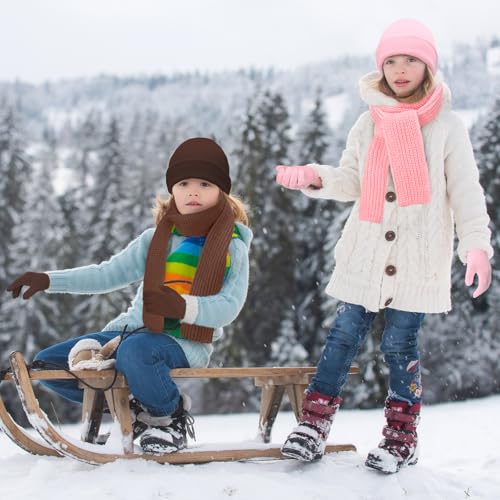 Image of JaGely 150 Pcs Kids Winter Beanies Gloves Scarf Bulk Warm Knit Hat Stretchy Full Fingers Gloves Scarves for Boys Girls