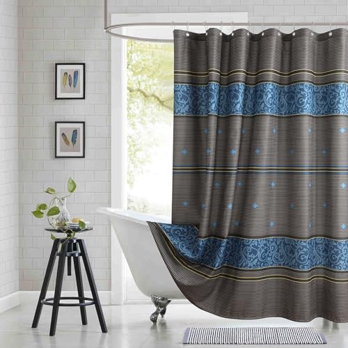 BESTRIPES Extra Long Fabric Shower Curtain, Brown and Blue Print Waterproof Shower Curtains for Bathroom, 72" W x 84" H