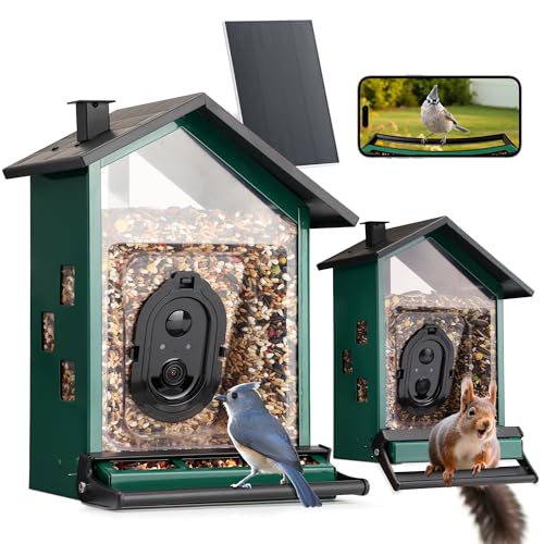 TT Nature Smart Bird Feeder with Camera Solar Powered Squirrels-Proof, AI Identify Bird Species & Instant Arrival Notification Camera, Data Security, Metal Case 3.2L Large Capacity Gift, Green