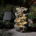 KAISOKU Solar Water Fountain Outdoor Garden, 24" H Cascading Stone Design 5 Tier Rock Feature Outdoor Fountains Waterfalls with Light, Pump Solar Panel for Patio, Deck, Porch, Backyard Home Décor