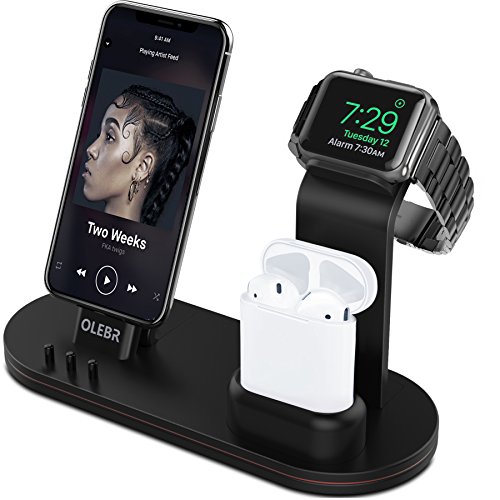 OLEBR Charging Stand for Apple Watch Aluminum Watch Charging Stand for AirPods, Apple Watch, Apple Watch Series 3/2/1/ AirPods/iPhone X/8/8Plus/7/7 Plus /6S /6S Plus/iPad