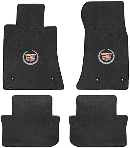 Fits 2013-2016 Cadillac ATS Black Velourtex Front and Rear Floor Mats Crest Wreath Logo